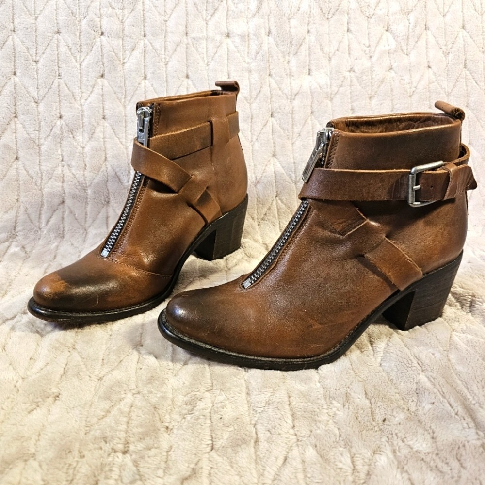 Diesel Chelsea Show Trixy Boots Womens EU37 7 Heel Booties Brown Buckle Strap