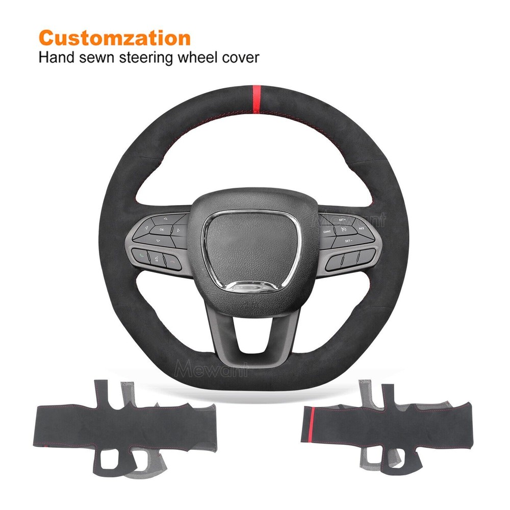Custom Black Alcantara Steering Wheel Cover for Dodge Charger Scat Pack Widebody DIY Upgrade