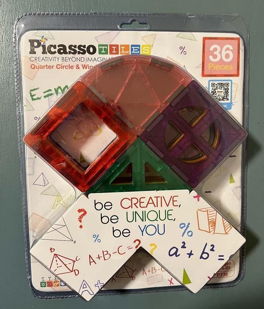 Picasso Tiles Quarter Circle & Window Set 36 Pcs Magnetic Building Pieces NEW!