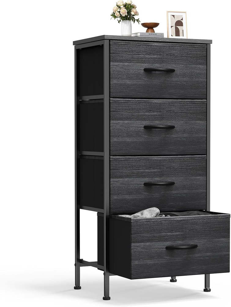 Nightstand Small Bedroom Dresser with 4 Fabric Drawers,Bed Side Furniture End Ta