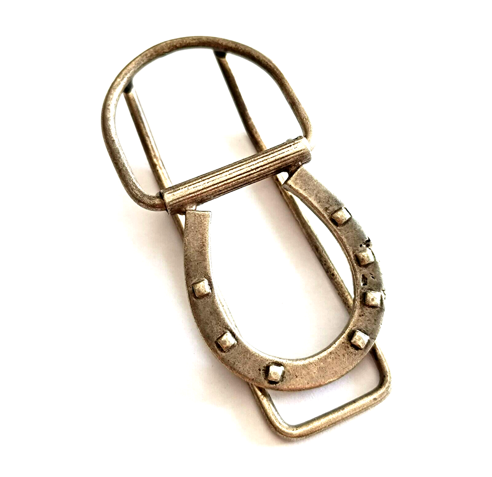 Antique Art Deco Solid Silver Money Clip with Lucky Horseshoe Vintage Rare Collectible
