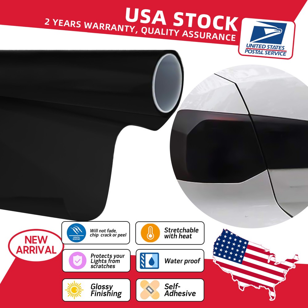 Premium Glossy Black Vinyl Wrap for Car Headlights & Taillights