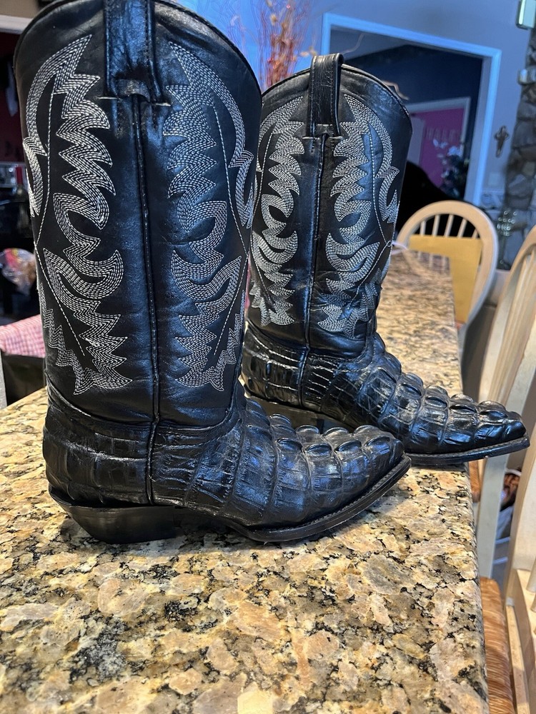 Men’s Western Boots Black Crocodile Tail Pattern Botas Hombre Sizes 6.5 & 7