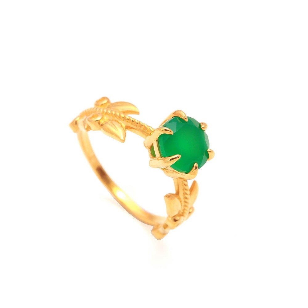 Green Onyx Leaf Ring in 925 Silver & Gold Fill for Women
