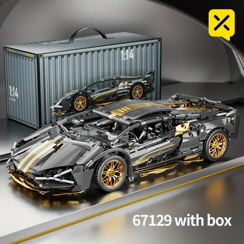 Black Gold Super Sports Car STEM Building Brick Toy MOC Gift