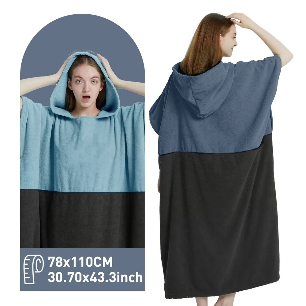 Quick-Dry Microfiber Beach Towel Poncho Hoodie for Swimming and Changing