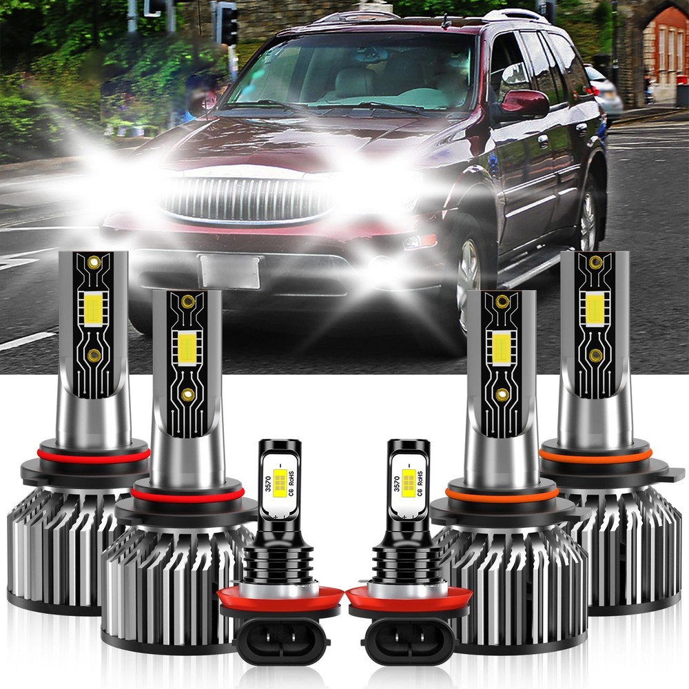 For Buick Rainier 2004-2007 LED Headlight Kit+Fog Light Bulbs Combo 6500K White