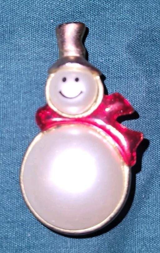 Smiley Snowman Jelly Belly Pin Brooch Costume Jewelry Gold Tone Faux Pearls e