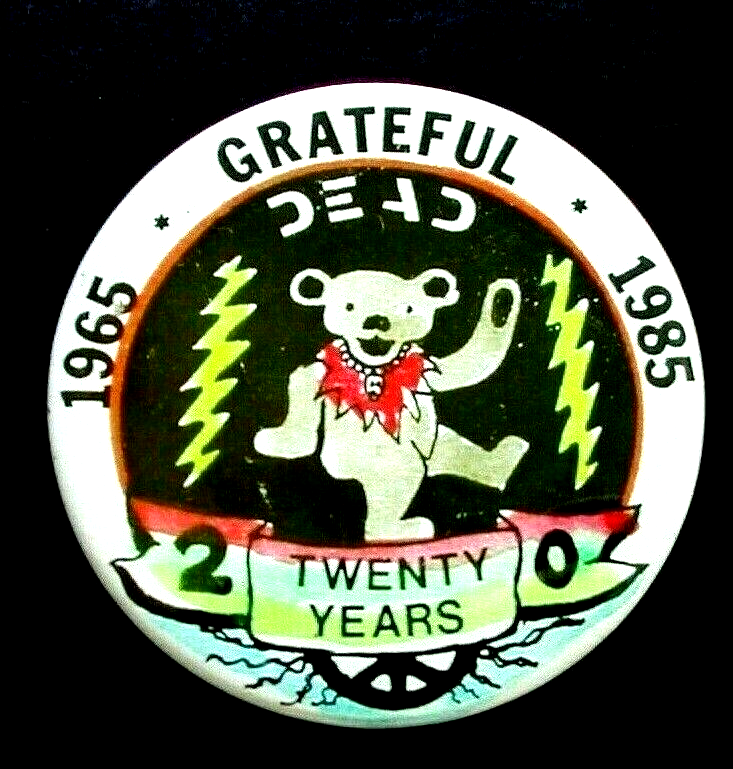 Grateful Dead 1965-1985 20th Anniversary Dancing Bear Lightning Pinback Badge