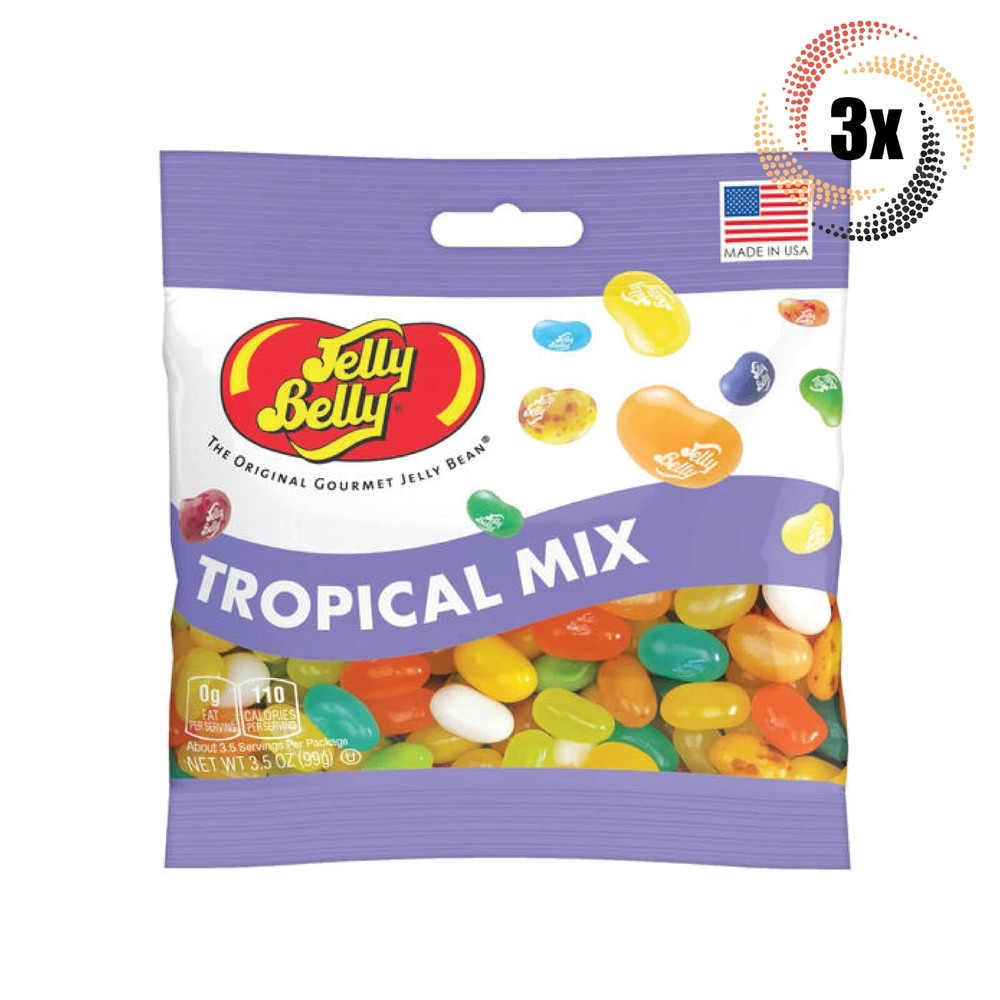 3-Pack Jelly Belly Tropical Mix Gourmet Beans 3.5oz Bags - Fast Delivery