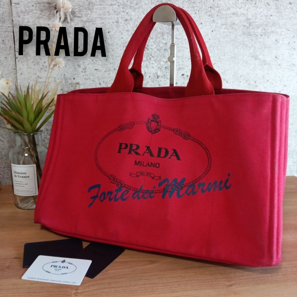 RARE PRADA Canapa L Large Tote Bag in Canvas with Spacious Capacity