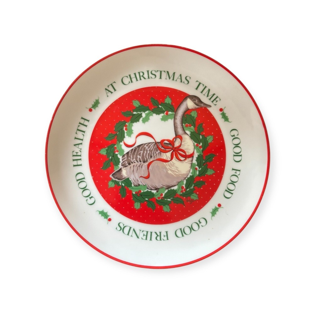 1985 George Good Christmas Goose Salad Plate Retro Holiday Collectible