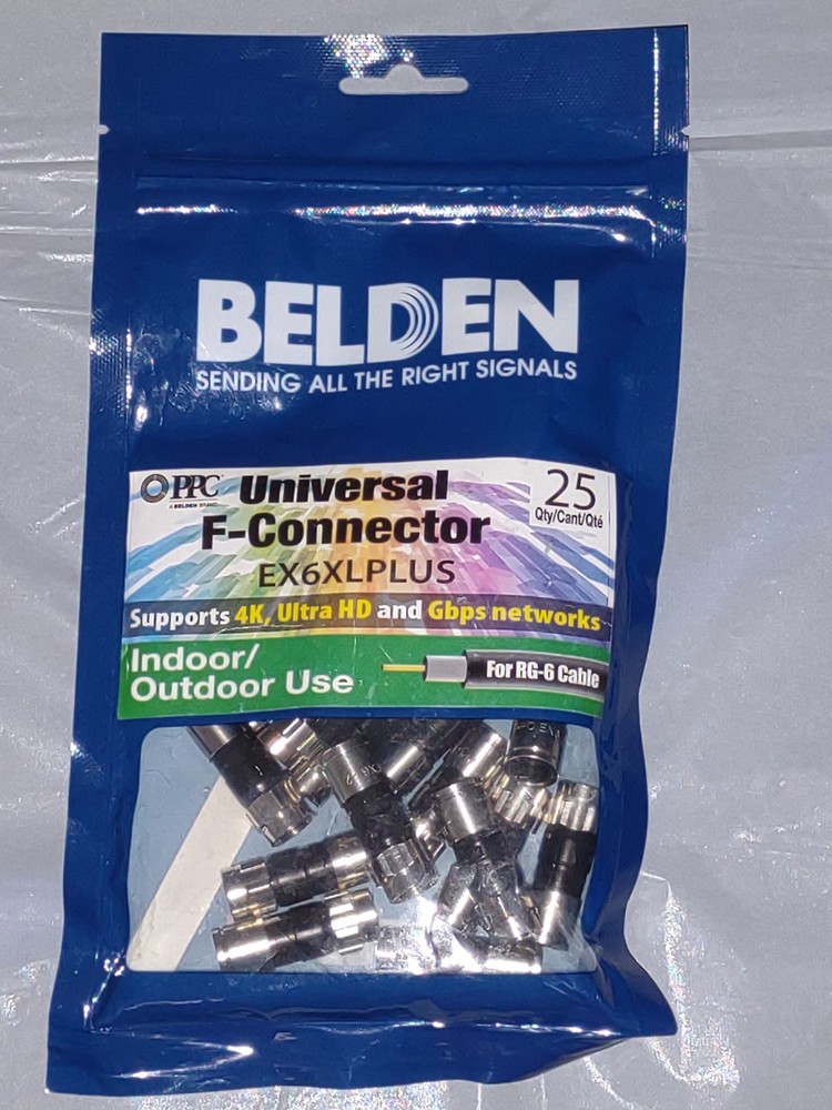 Belden PPC EX6XLPLUS RG6 Coaxial Cable 25-Pack Compression Connectors
