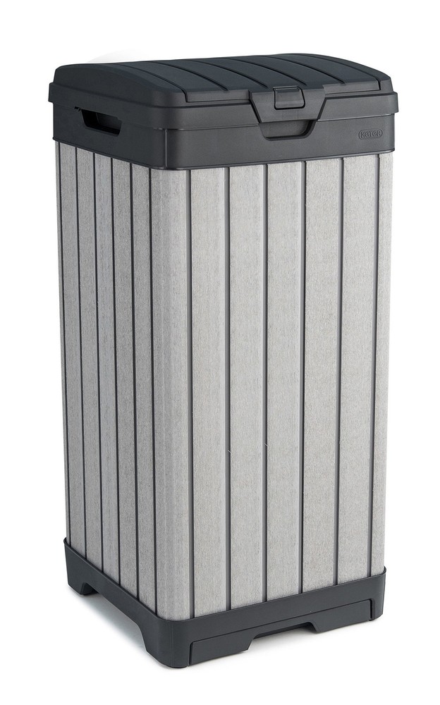 Keter Rockford Resin 38 Gallon Outdoor Kitchen Trash Can with Lid and Drip Tr...