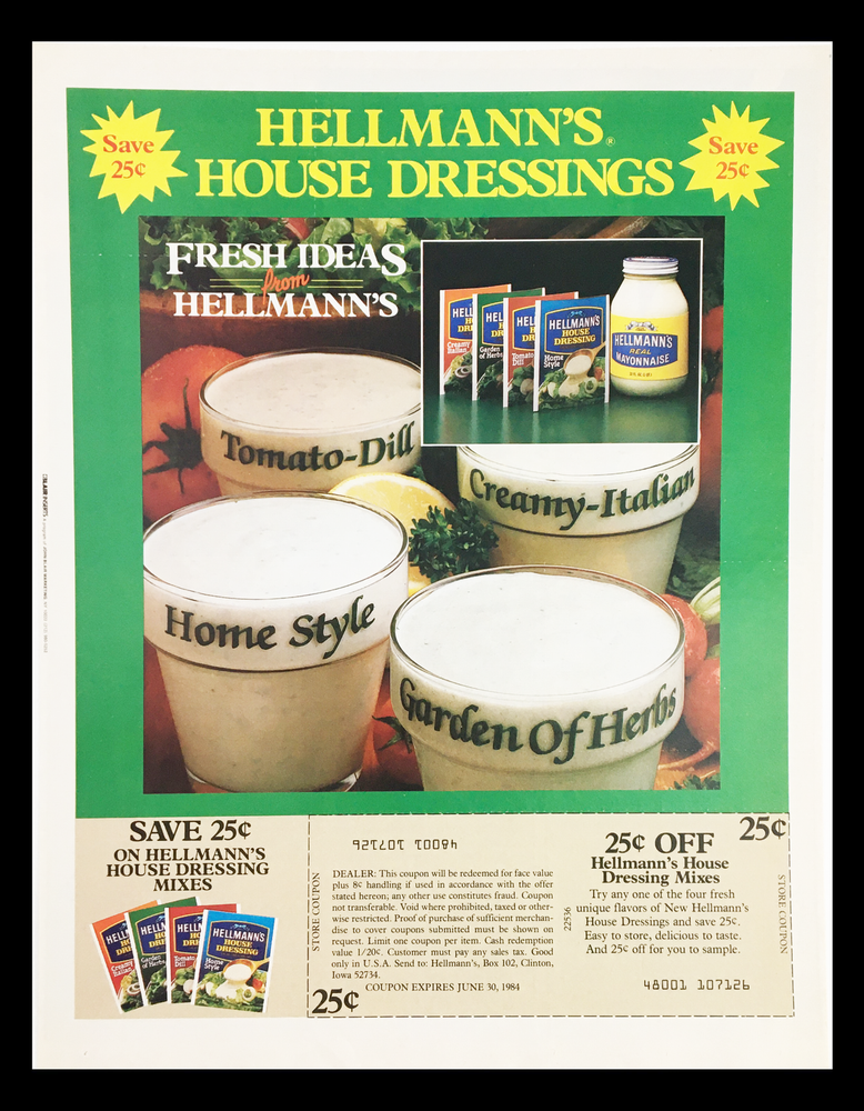 1984 Hellman's House Dressings Mayonaise Circular Coupon Advertisement-image