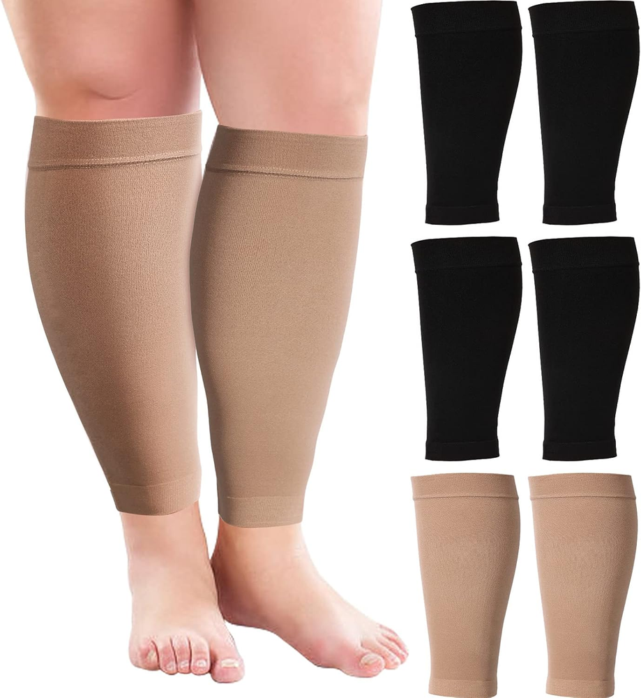 XXXL Wide Plus Size 20 Inch Calf Compression Socks 3 Pack for Circulation
