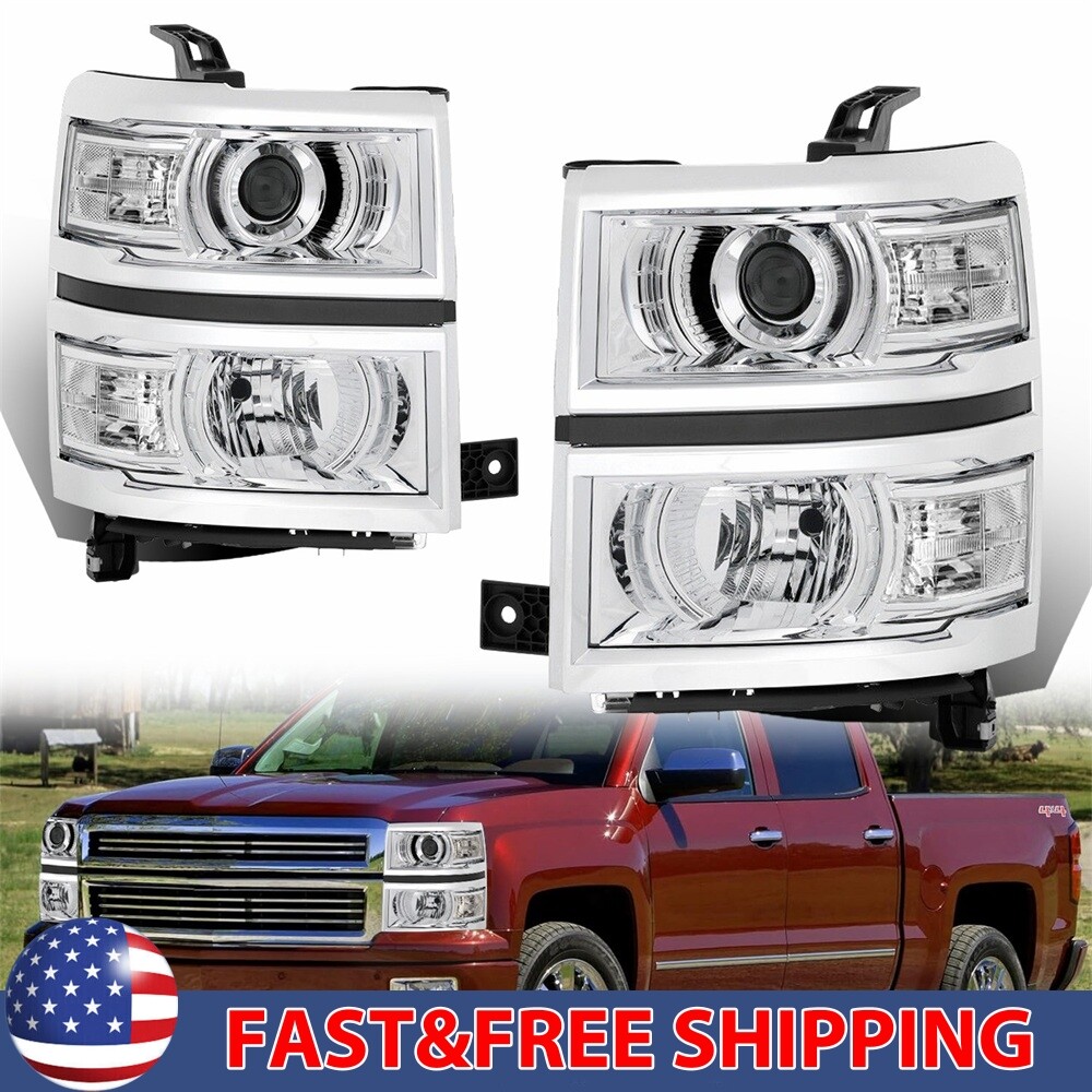 Fits 2014-2015 Chevy Silverado 1500 Left & Right Headlights Assemblies Projector