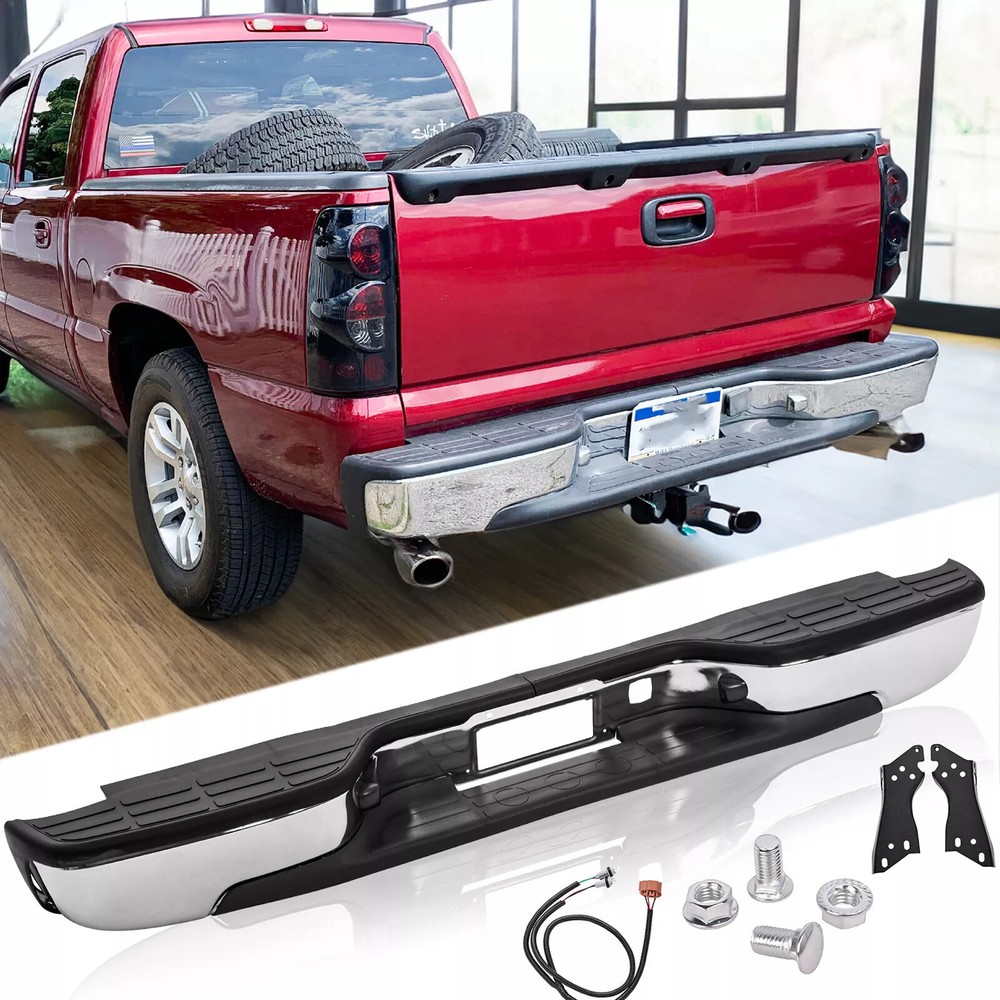 Chrome Rear Bumper Assembly For 1999-2007 Chevy Silverado GMC Sierra 1500 2500