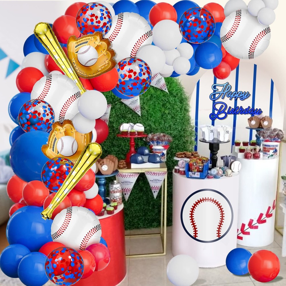 Baseball Balloon Garland Arch Kit Baseball Party Decorations with 113pcs Red ...