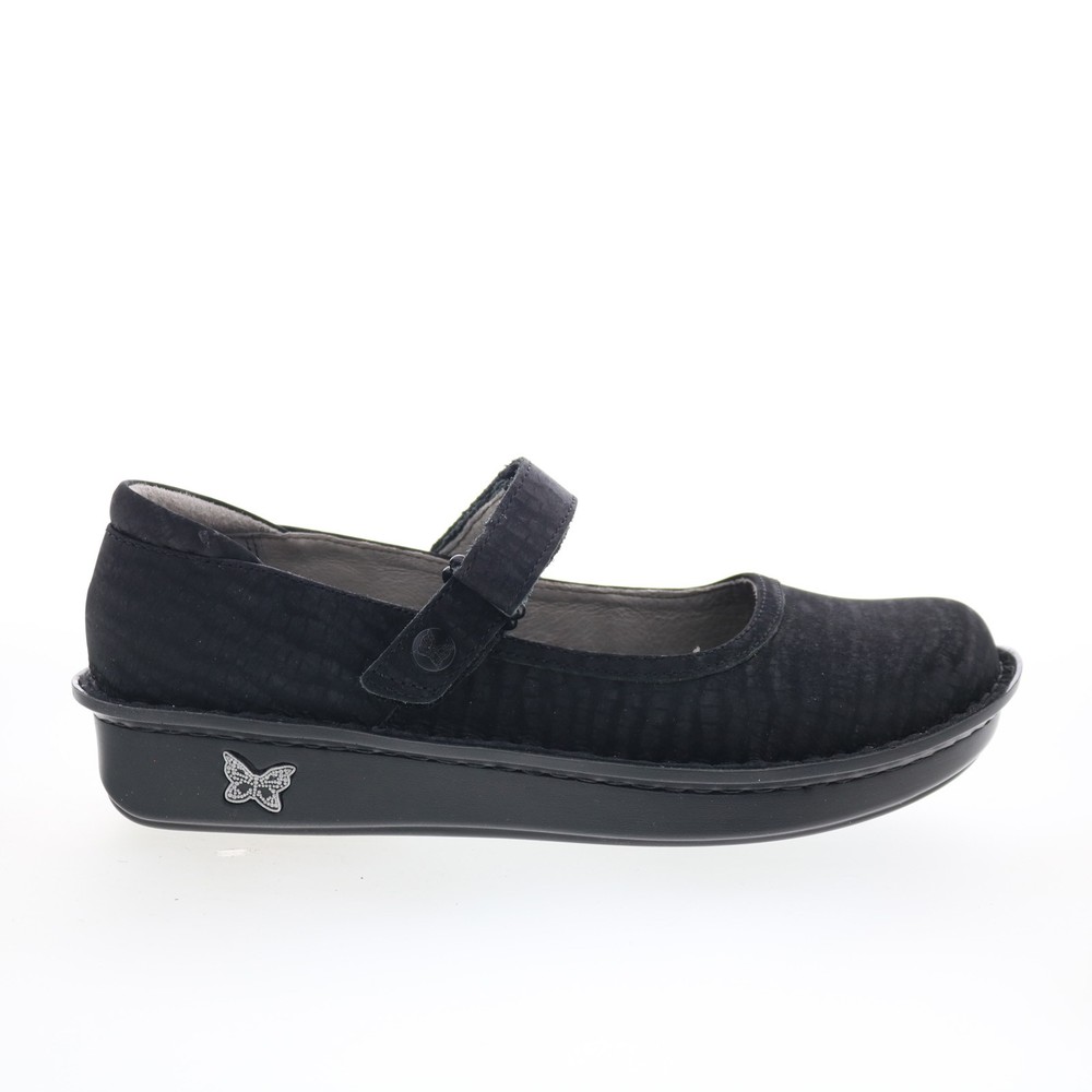 Alegria Belle BEL-277 Womens Black Leather Hook & Loop Mary Jane Flats Shoes