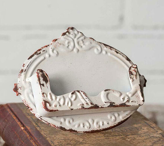Distressed White Chippy Business Card Holder - Shabby Chic, Vintage Style