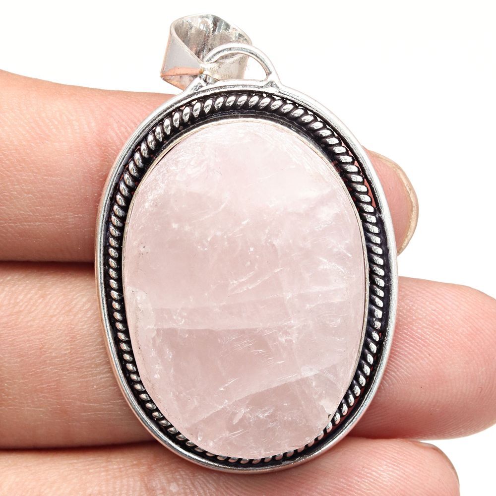 Pink Rose Quartz Drusy Pendant Silver Jewelry Gift for Mom 2 Inch