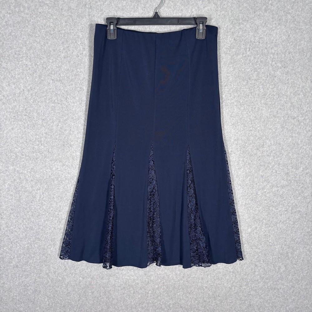 Fairy Lace Pleated Midi Skirt Large Navy Panel Knit Italian Coquette Romantic