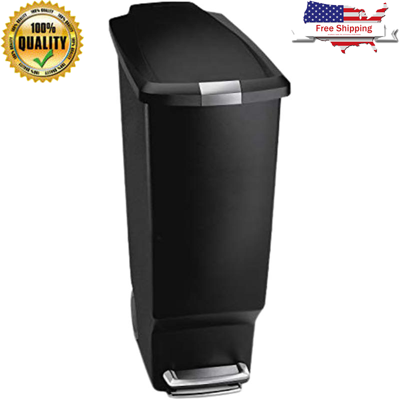 Slim Step Trash Can 40L Quiet Close Lockable Kitchen Waste Bin W/ Wheels New