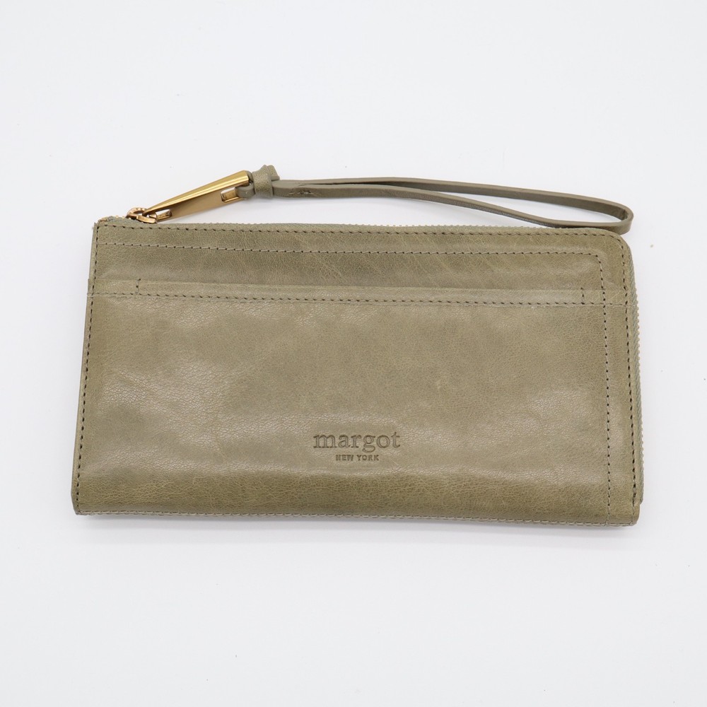 Margot New York Gabby Single Women's Green Leather Zip Around Wristlet Wallet
