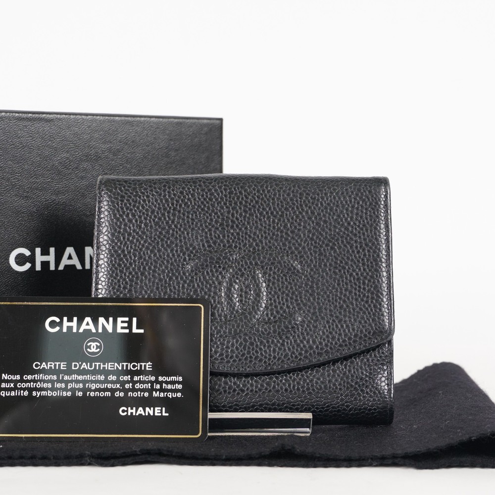 Chanel Coco Mark Caviar Skin Wallet Black Double Flap 08E02935011