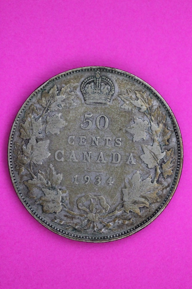 1934 Canada Silver Half Dollar Scarce Semi Key Date Coin .800 Fine Silver 41