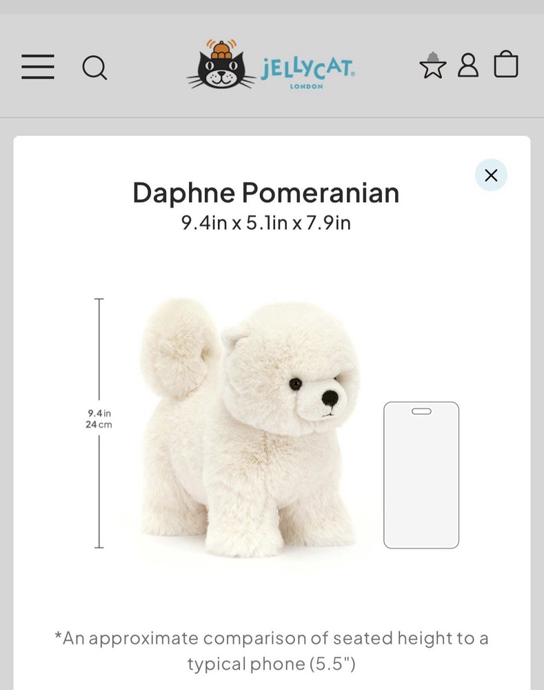 Jellycat Daphne Pomeranian Dog - AUTHENTIC - Plush Stuffed Animal - Discontinued