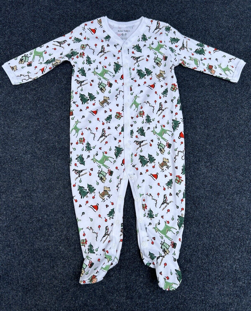 ROLLER RABBIT Boys Christmas Holiday Footie One Piece Pajamas Baby 6-9 Months
