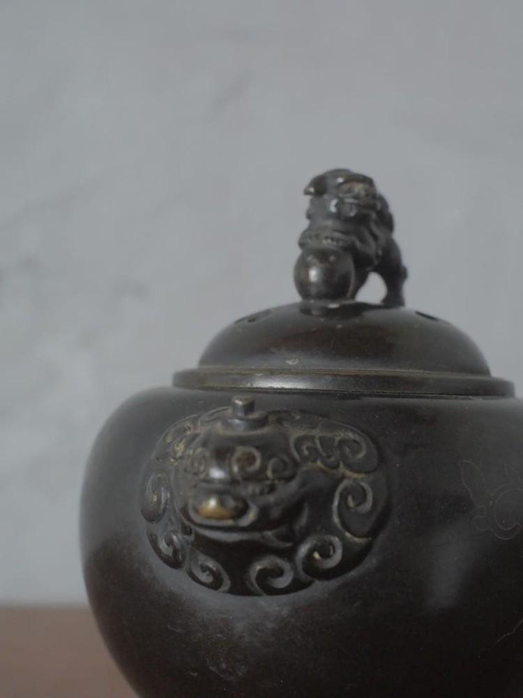 Bronze Incense Burner 7.5 in Foo Dog Lion Vintage Japanese Censer Figurine