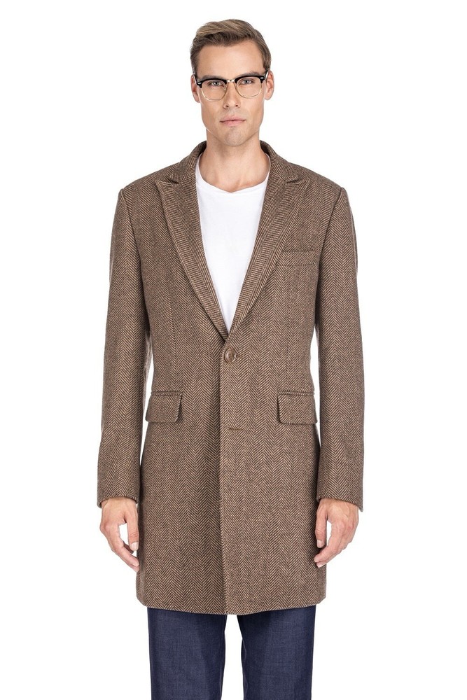 New Braveman XXL Herringbone Wool Blend Peacoat Top Coat HR01 Old Money Academia