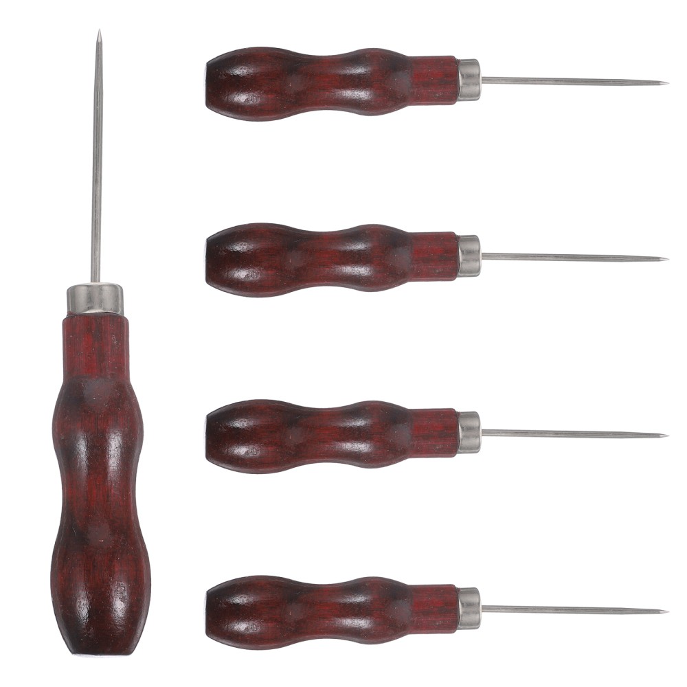 5 PCS/Set Wooden Handle Awl Needles for Sewing Products Craft Tool Kits