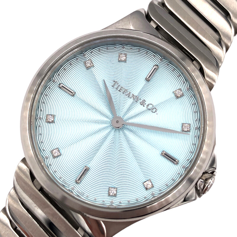 Tiffany CO Metro 2 Hand Light Blue Dial SS Watch Women s Used