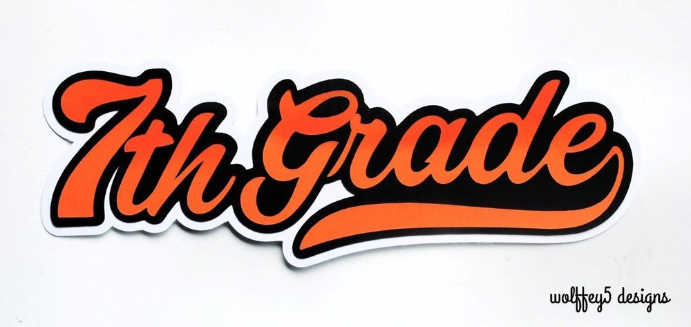 CRAFTECAFE 7 GRADE SCHOOL KID TITLE premade paper piecing scrapbook diecut piece