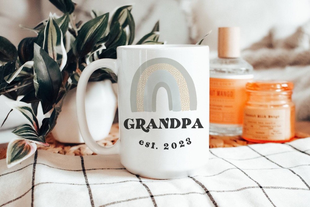Taza de café Grandpa Est 2023 nuevo anuncio del abuelo regalo taza boho revelación del bebé