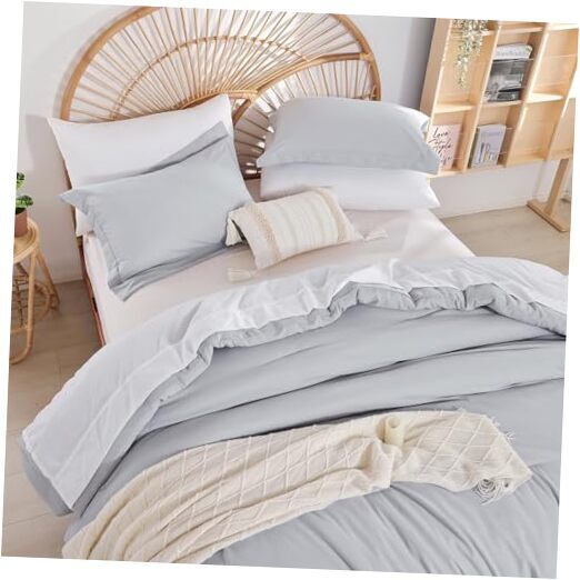 Queen Comforter Set - Boho Bed Comforter Set 7PC Light Grey Comforter Queen