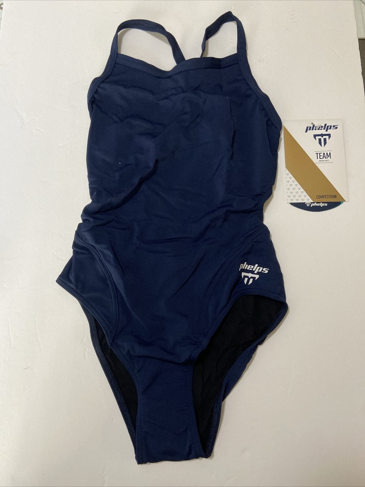 Comp Mid back solid Navy Blue Phelps Bathing suit Size 28 Swimsuit