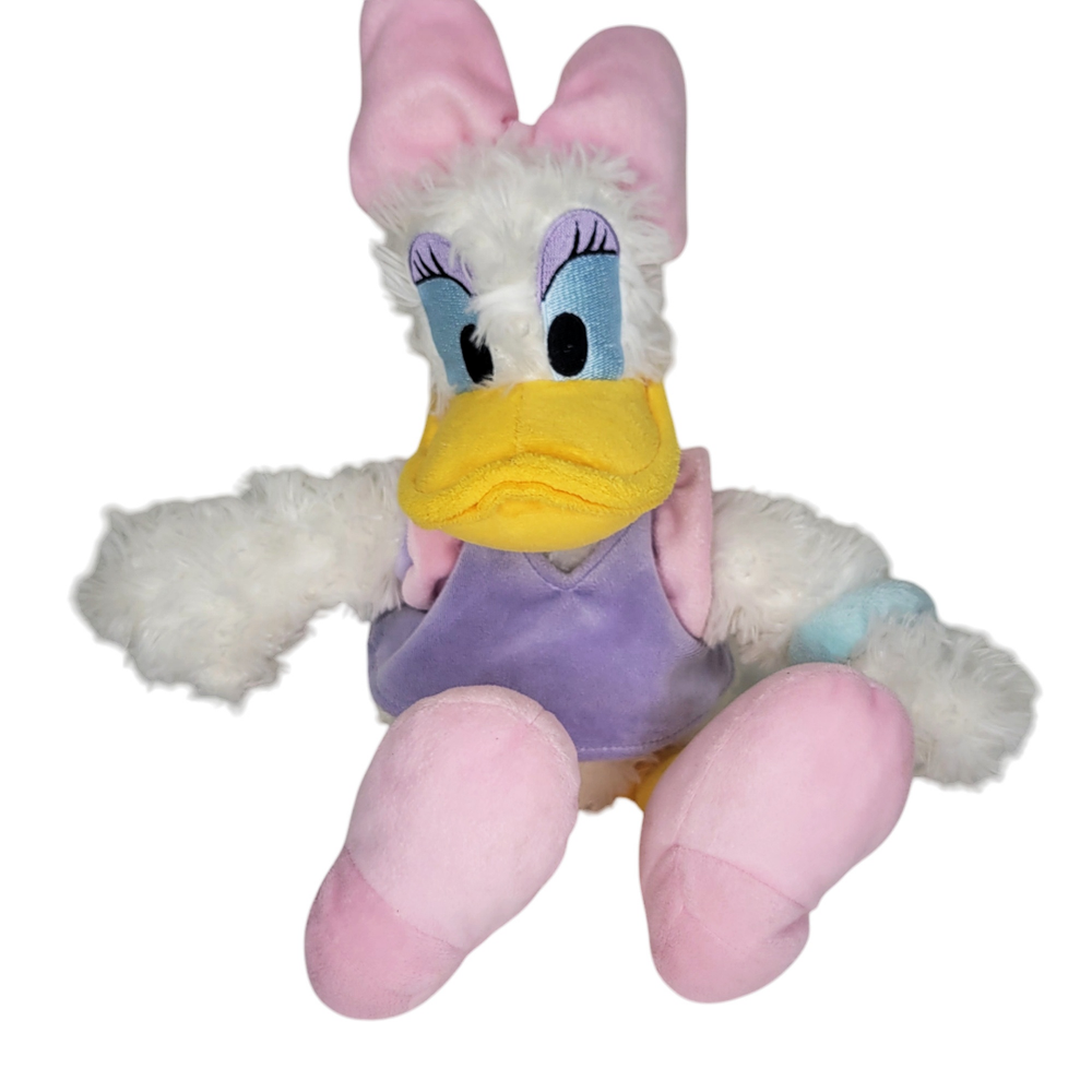 Disney Parks 15” Daisy Duck White Plush Stuffed Animal Toy Purple Shirt Pink Bow