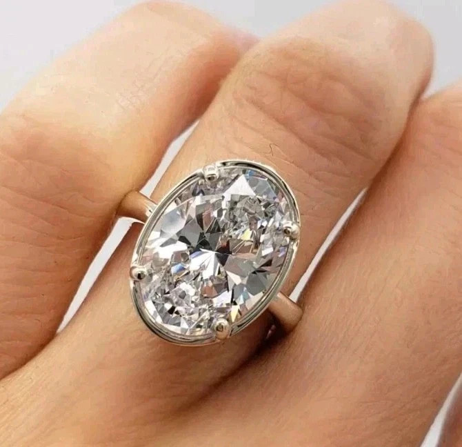 RARE 5.40 Ct Certified Oval Cut White Diamond 925 Silver Ring Treated