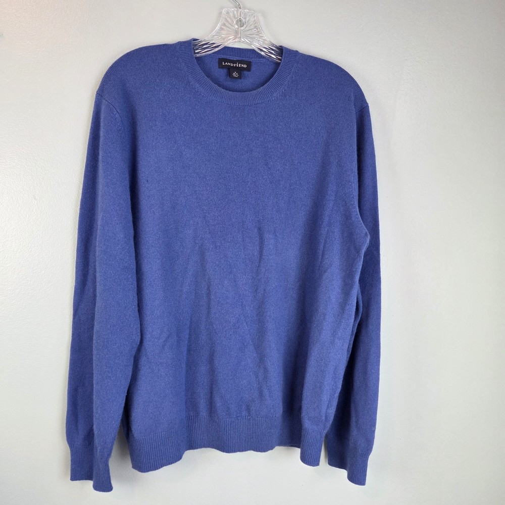 Lands' End Men's 100% Cashmere Blue Crewneck Pullover Sweater M