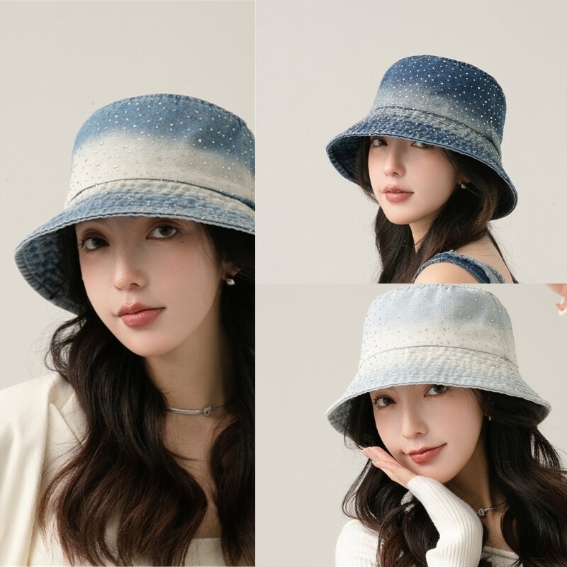 Rhinestone Studded Bucket Hat Trendy Fisherman Hat for Teens
