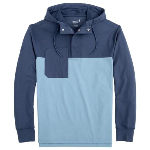 Johnnie-O Mens Harrison Mixed Media Henley Hoodie, Lake Alpha, Large Blue