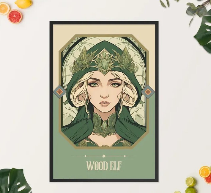 Wood Elf Fantasy Art Print - Art Nouveau Tarot Style Woman