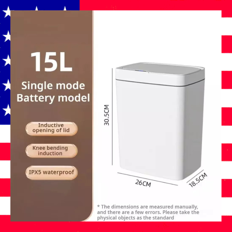 15L Smart Sensor Trash Can Automatic With Inner Bucket Bathroom Kitchen White