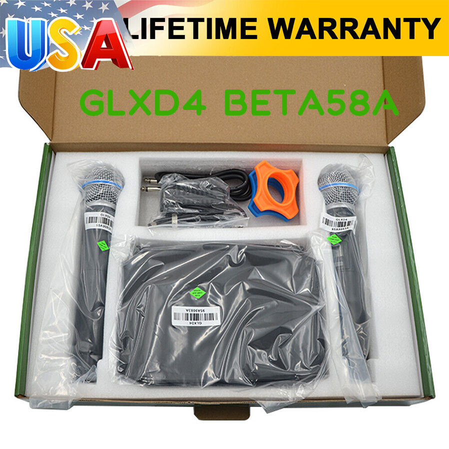 GLXD4 BETA58A UHF 640-690MHz Professional Wireless Microphone System 2 Mics HOT