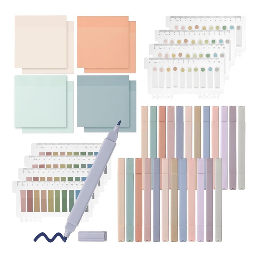 24 Bible Highlighters,1200 Clear Sticky Notes,Morandi Colored Labels for1806